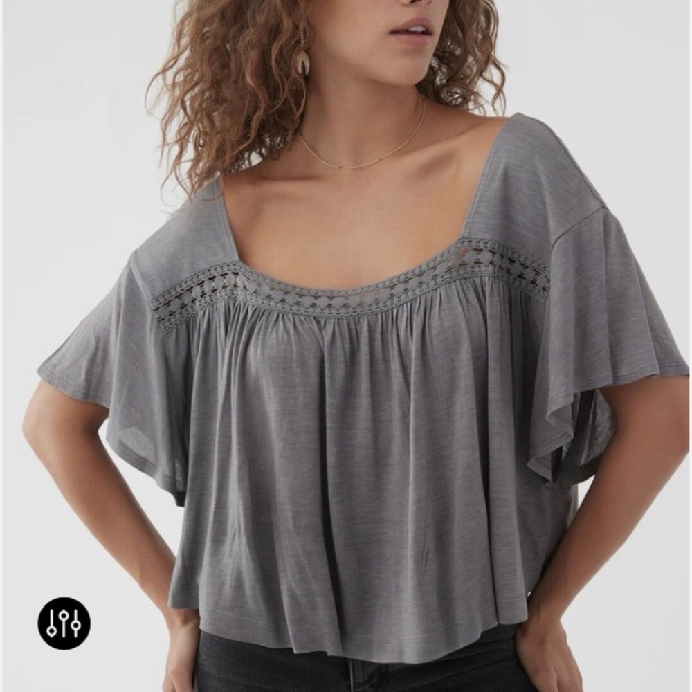 O’Neill Mariposa Grey Flutter Crop Crochet square neck